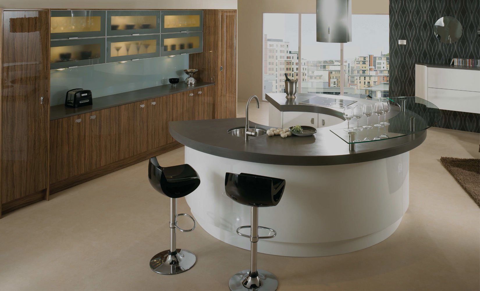 Interior plumbing leak detection in modern Dubai kitchen with island